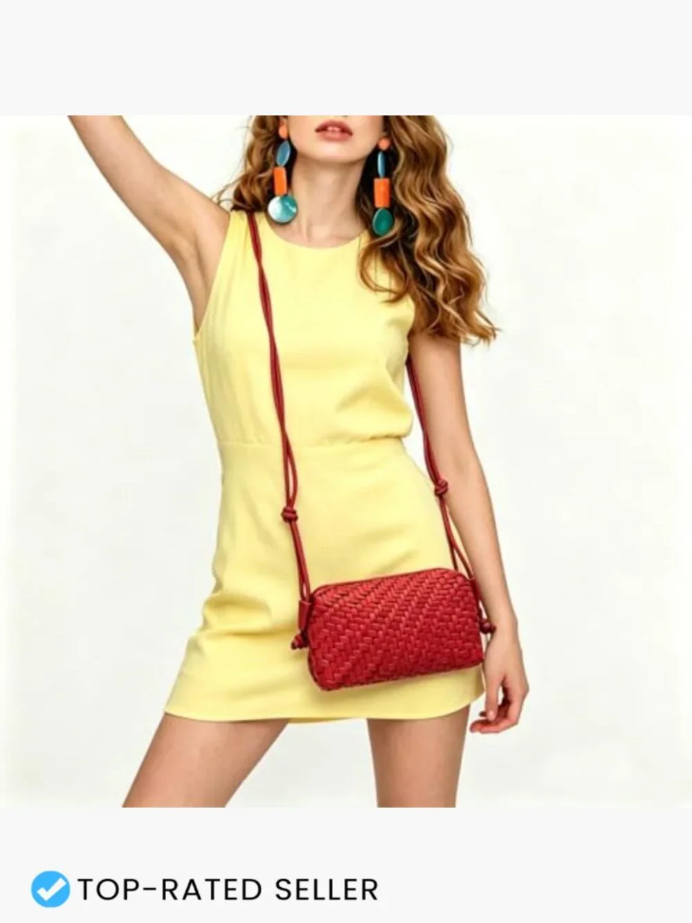 Vegan Leather Woven Crossbody Bag, Satchel Purse with Adjustable Strap,